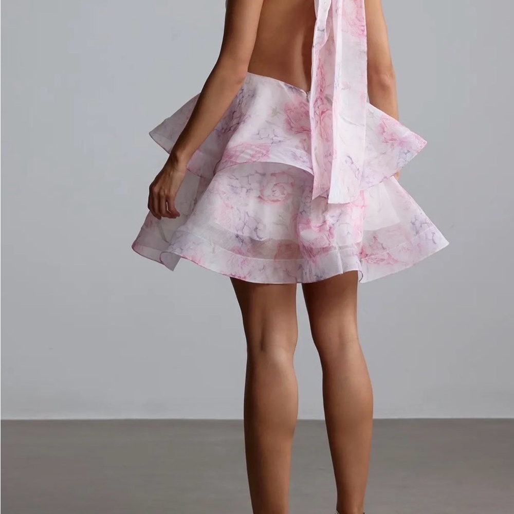 Floral Pink Backless Dress